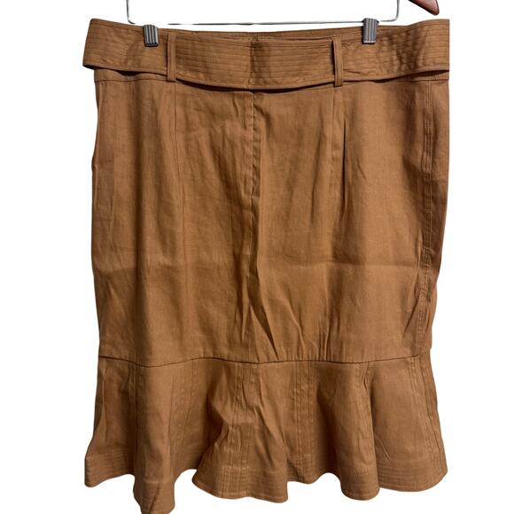 Calvin Klein Women Skirt Size 12 Trumpet Straight Brown Linen Ruffle Career New - Picture 5 of 11